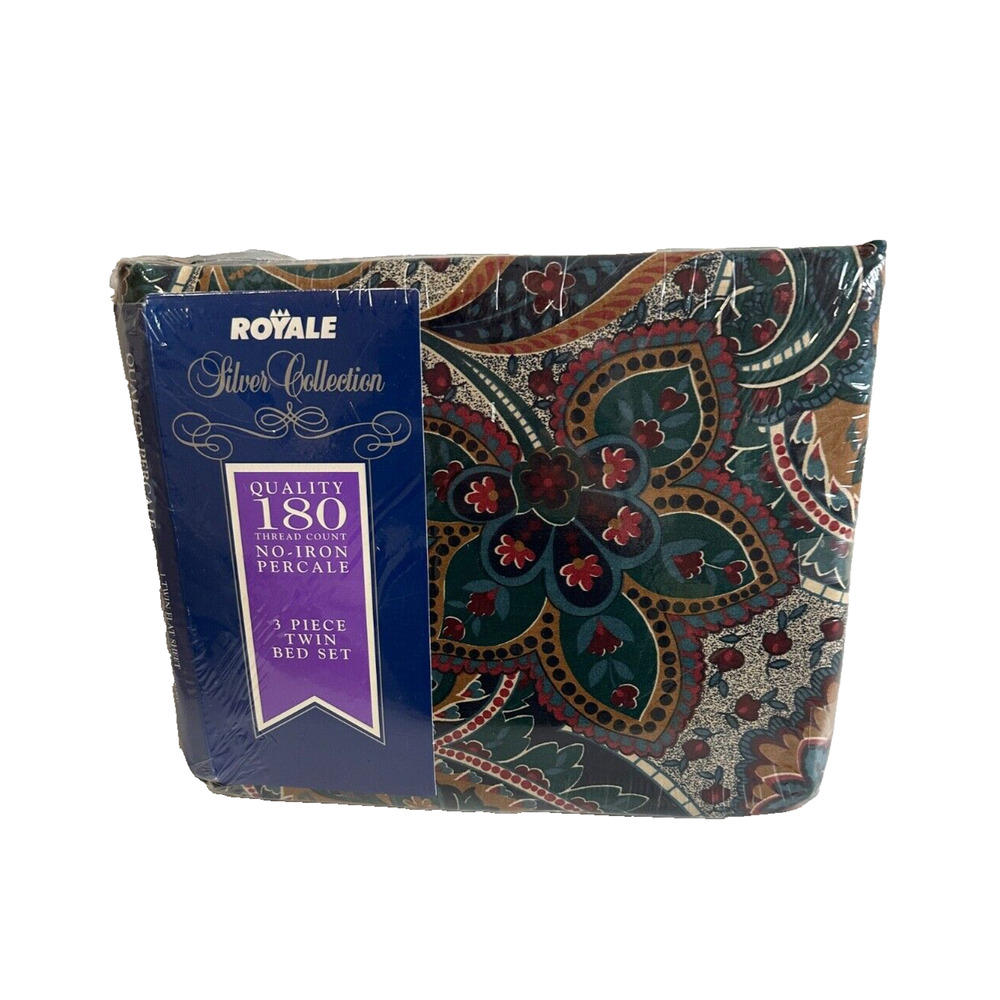 Royale Silver Collection 3 Piece TWIN No Iron PERCALE Sheet Set USA 1980 Vtg NEW
